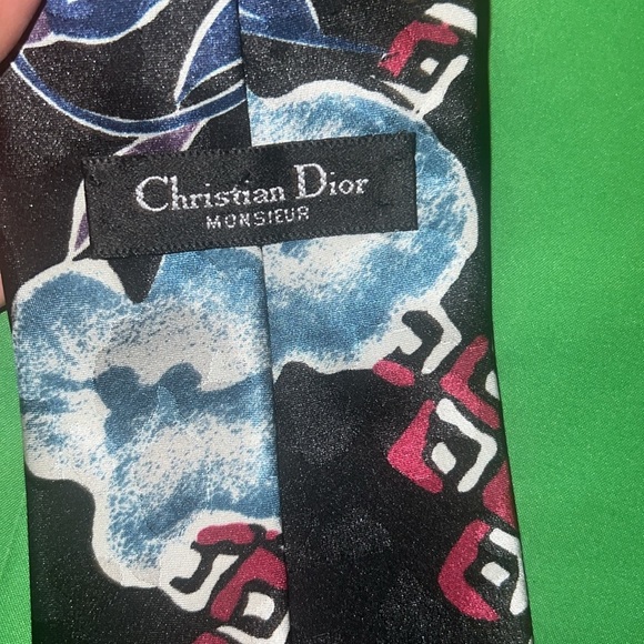 Vintage Christian Dior Floral Patterned Tie - Black and Blue, no fabric tag - Picture 5 of 7